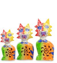 99-254 Фигурка «Кошка» н-р из трех 17,15,12 см (албезия, о.Бали)