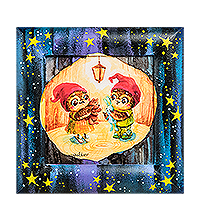 SZ-137 Жикле в расписной раме «Сказочные гномики» 16х16