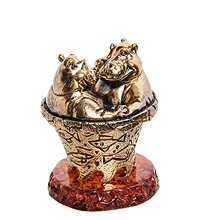 AM-3272 Шкатулка «Бегемоты Романтик « (латунь, янтарь)