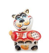 ГЛ- 155 Фигурка «Кот с колбасой» цв.(Гжельский фарфор)