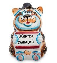 ГЛ- 103 Копилка «Кот-Попрошайка» цв. (Гжельский фарфор)