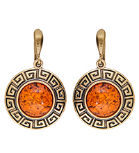 AM-3748 Серьги «Орнамент» (латунь, янтарь)