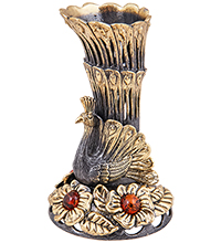 AM-3909 Подсвечник «Павлин» (латунь, янтарь)