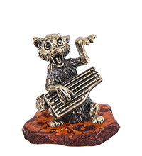 AM-4047 Фигурка «Кот Гусляр» (латунь, янтарь)