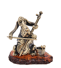AM-4084 Фигурка «Бассет Уличный музыкант» (латунь, янтарь)