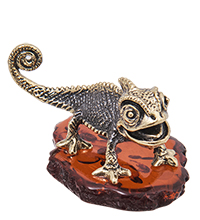 AM-4094 Фигурка «Ящерица Паскаль» (латунь, янтарь)