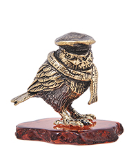 AM-4098 Фигурка «Птица Воробушек Остап» (латунь, янтарь)