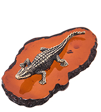 AM-4183 Фигурка «Крокодил Кайман» (латунь, янтарь)