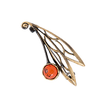 AM-4263 Брошь «Крылышки Стрекозки» (латунь, янтарь)