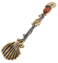 AM-4272 Ложка «Ракушка Океан» (латунь, янтарь)