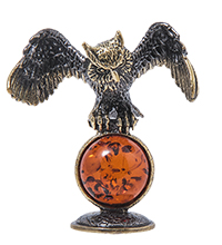 AM- 349 Фигурка «Сова на Луне» (латунь, янтарь)