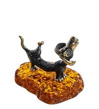 AM- 699 Фигурка «Такса на прогулке» (латунь, янтарь)