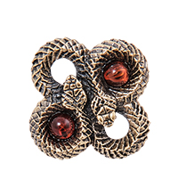 AM- 771 Брошь «Змеи Клевер» (латунь, янтарь)