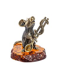 AM-1118 Фигурка «Мышь с ложкой-Доллар» (латунь, янтарь)