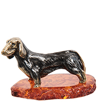 AM-1315 Фигурка «Такса длинношерстная» (латунь, янтарь)