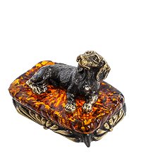 AM-1317 Фигурка «Такса на пуфике» (латунь, янтарь)