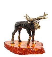 AM-1822 Фигурка «Лось Абрам» (латунь, янтарь)