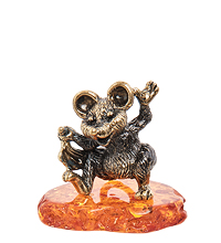 AM-1835 Фигурка «Мышь-плясунья» (латунь, янтарь)