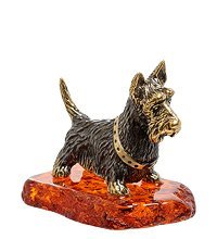 AM-1843 Фигурка «Скотч терьер» (латунь, янтарь)