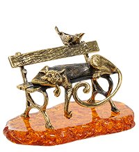 AM-1922 Фигурка «Кот Солнечный день» (латунь, янтарь)