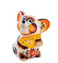 ГЛ- 543 Фигурка «Мышь с сыром» бол. цв.  (Гжельский фарфор)