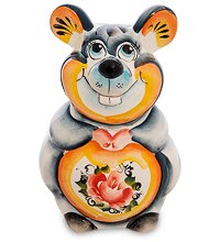 ГЛ- 624 Копилка «Мышь» бол. цв. (Гжельский фарфор)