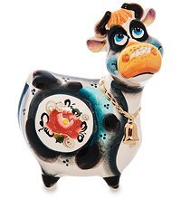 ГЛ- 657 Фигурка «Корова с колокольчиком» цв. золото (Гжельский фарфор)