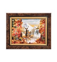 AMB-05/ 1 Картина «Олени у реки» (с янтарной крошкой) L-11см