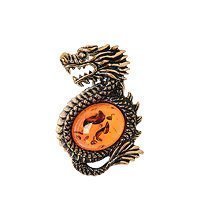 AM-2325 Брошь «Дракон» мал. (латунь, янтарь)