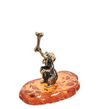 AM- 559 Фигурка «Собака с косточкой» (латунь, янтарь)