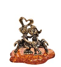 AM-2720 Фигурка «Зайчики Валентинки» (латунь, янтарь)