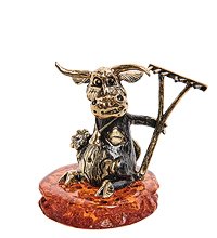 AM-2828 Фигурка «Бык селянин» (латунь, янтарь)