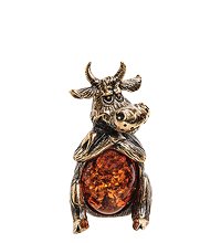 AM-2830 Фигурка «Бык обижака» (латунь, янтарь)