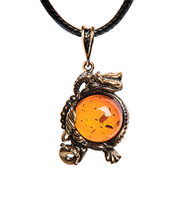 AM-2929 Подвеска «Дракон» (латунь, янтарь)