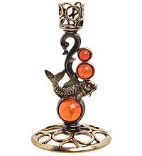 AM-3051 Подсвечник «Золотой карп» (латунь, янтарь)