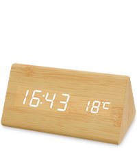 ЯЛ-07-02/ 3 Часы электронные треуг. (жёлтое дерево с белой подсветкой)