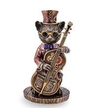 WS-1240/ 1 Статуэтка в стиле Стимпанк «Мистер Кот с контрабасом»